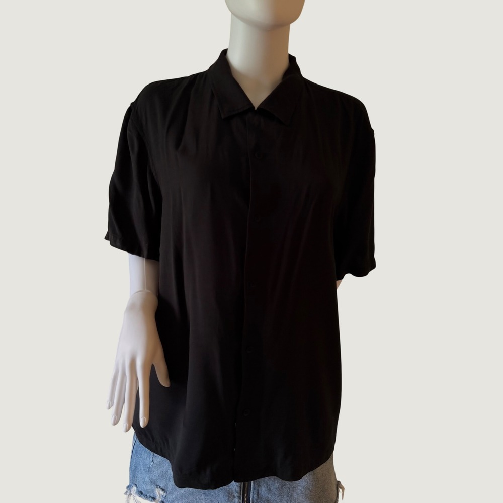 Rag & Bone New York Womens Black Short Sleeve Viscose Button Down Shirt Size XL